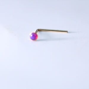 9kt Gold Dome Amethyst Nose Piercing with tiny 9k gold mark New